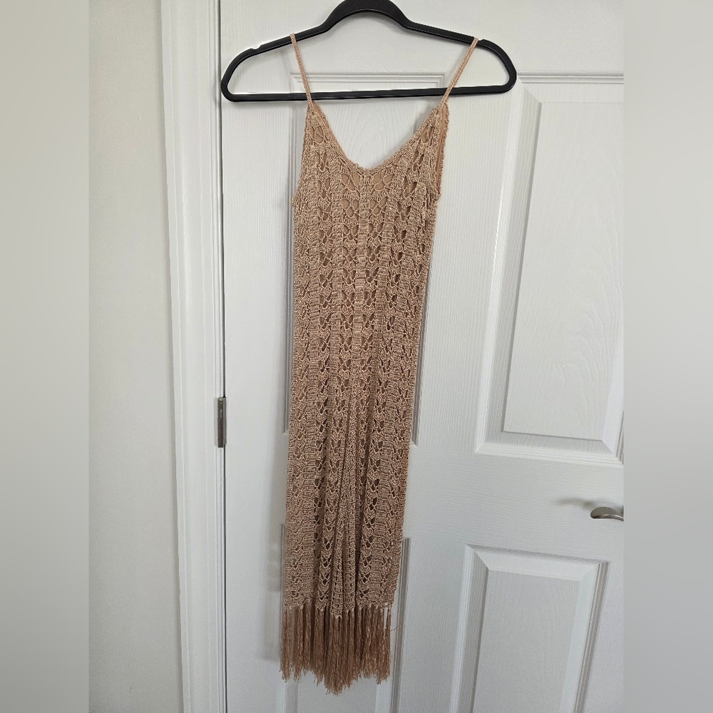 Venus Tan Crochet Fringe Dress XS